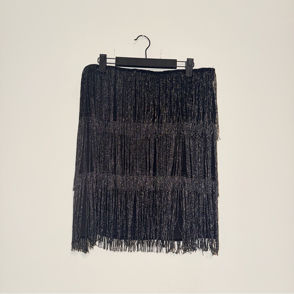 Maner | Black Fringe Sparkly Mini Skirt